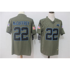 Men's Carolina Panthers #22 Christian McCaffrey Olive Salute To Service Limited Stitched NFL Jersey 