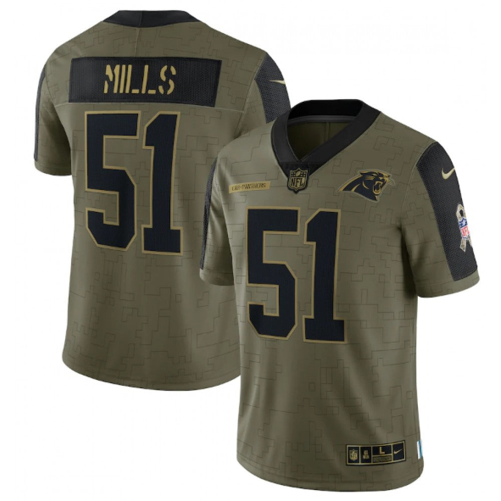 Men's Carolina Panthers #51 Sam Mills 2021 Olive Salute To Service Limited Stitched Jersey 