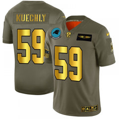 Men's Carolina Panthers #59 Luke Kuechly 2019 Olive/Gold Salute To Service Limited Stitched NFL Jersey 