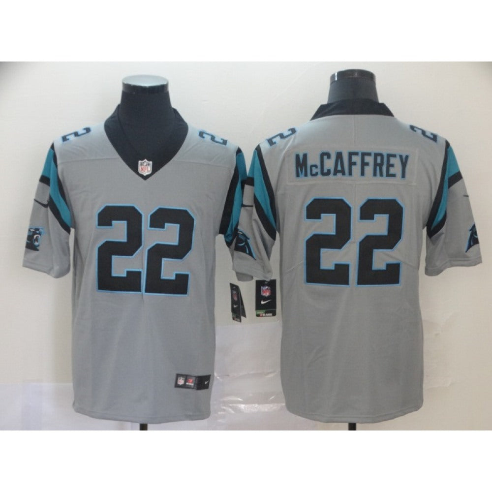 Men's Carolina Panthers #22 Christian McCaffrey Silver Inverted Legend Stitched NFL Jersey 