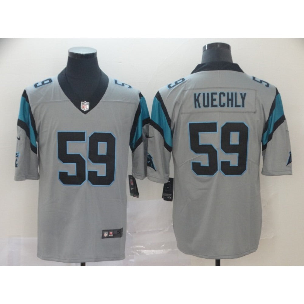 Men's Carolina Panthers #59 Luke Kuechly Silver Inverted Legend Stitched NFL Jersey 
