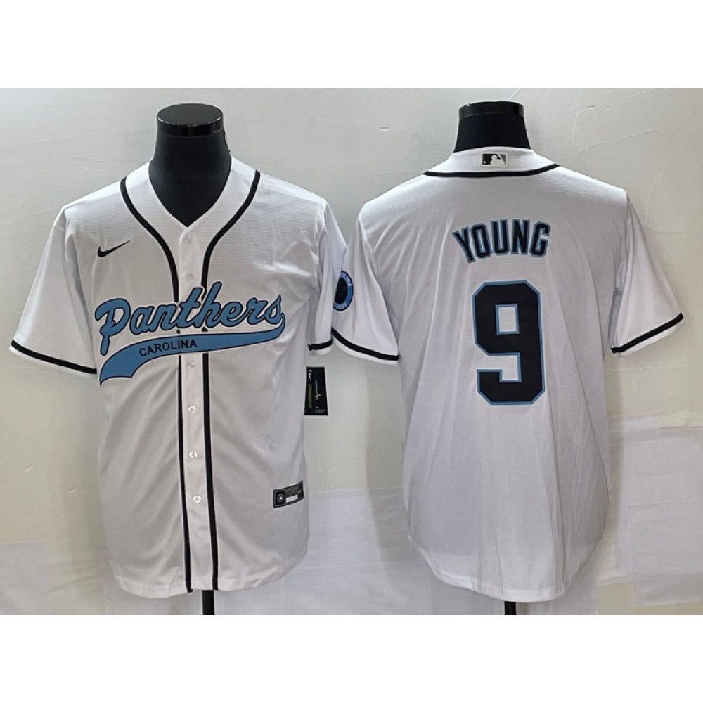 Men's Carolina Panthers #9 Bryce Young White With Patch Cool Base Stitched Baseball Jersey 