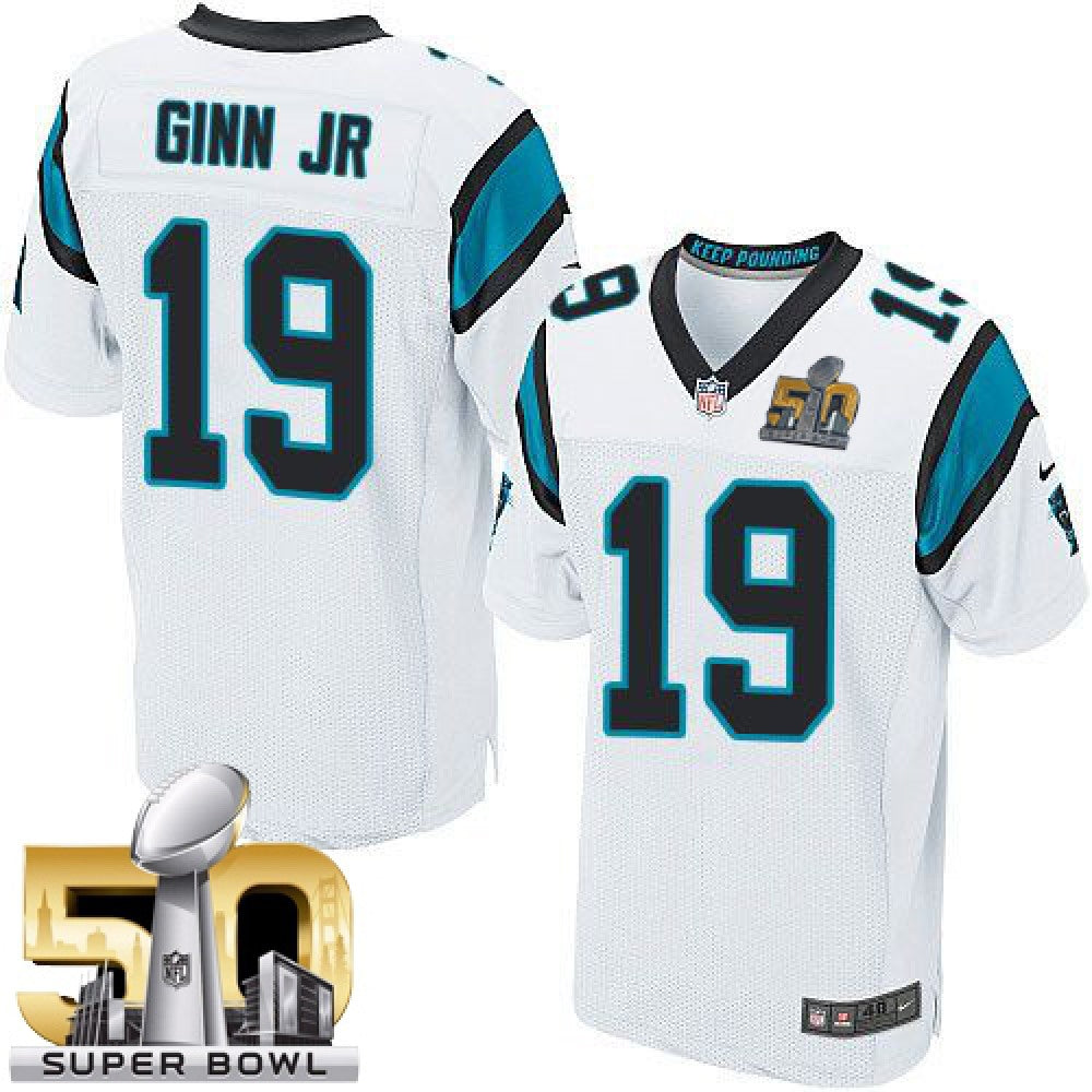 Panthers #19 Ted Ginn Jr White Super Bowl 50 Men's Stitched NFL Elite Jersey 