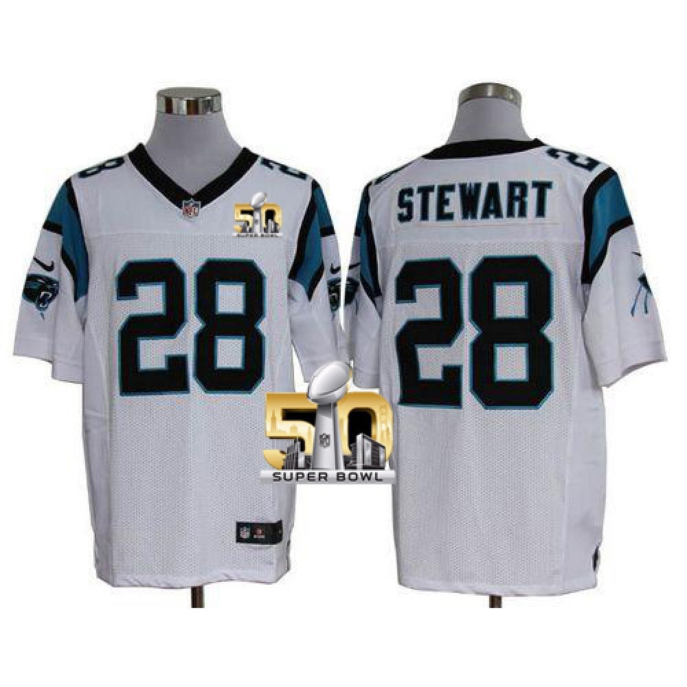 Panthers #28 Jonathan Stewart White Super Bowl 50 Men's Stitched NFL Elite Jersey 