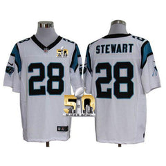 Panthers #28 Jonathan Stewart White Super Bowl 50 Men's Stitched NFL Elite Jersey 