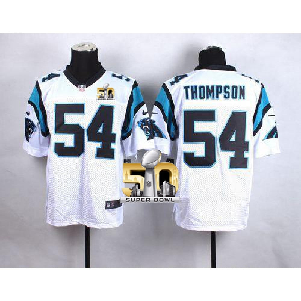 Panthers #54 Shaq Thompson White Super Bowl 50 Men's Stitched NFL Elite Jersey 