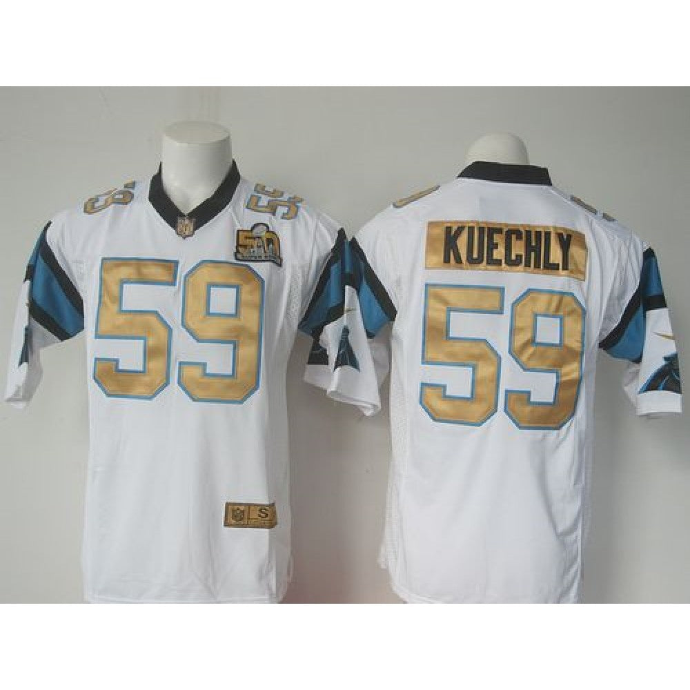 Panthers #59 Luke Kuechly White Super Bowl 50 Collection Men's Stitched NFL Elite Jersey 