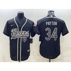 Men's Chicago Bears #34 Walter Payton Black Reflective With Patch Cool Base Stitched Baseball Jersey 