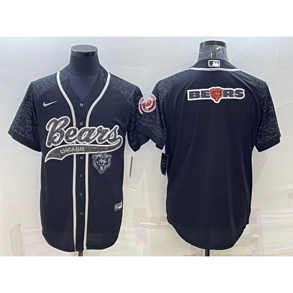 Men's Chicago Bears Black Reflective Team Big Logo With Patch Cool Base Stitched Baseball Jersey 