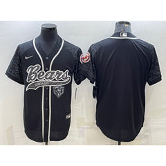 Men's Chicago Bears Blank Black Reflective With Patch Cool Base Stitched Baseball Jersey 