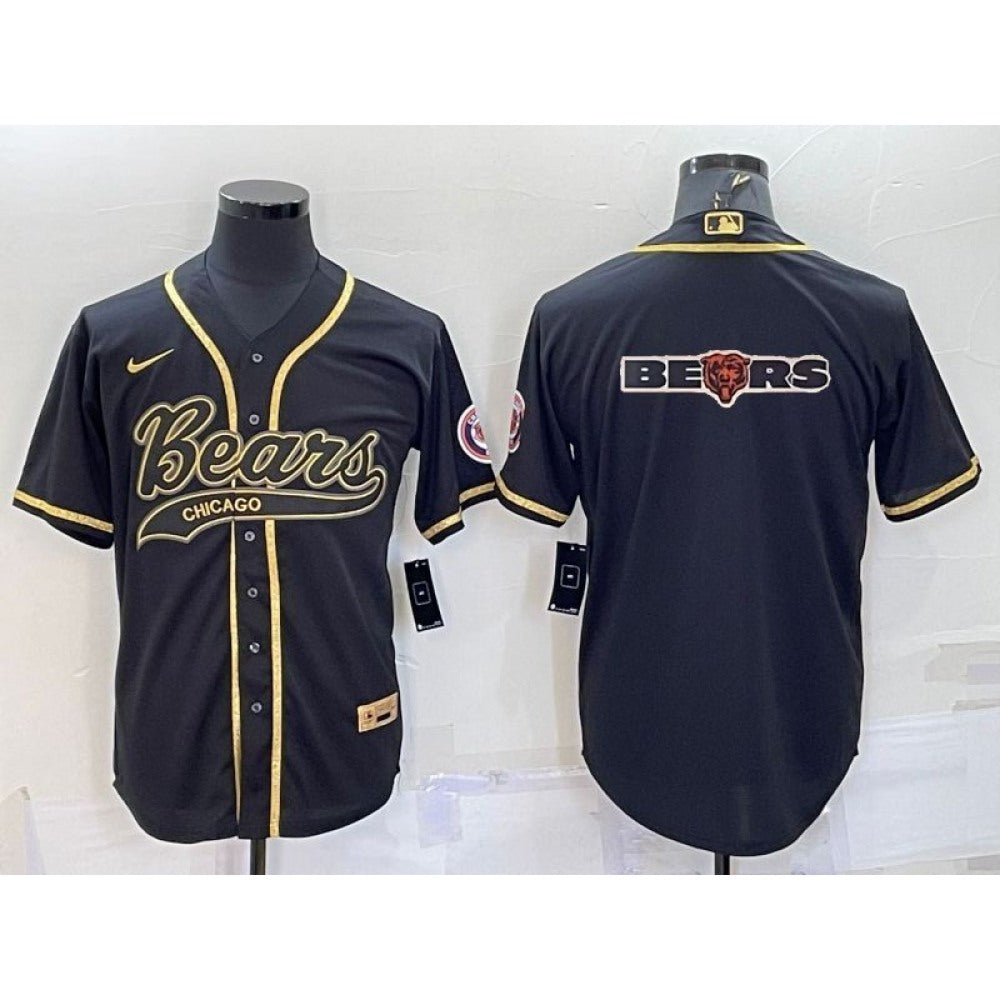 Men's Chicago Bears Black Gold Team Big Logo With Patch Cool Base Stitched Baseball Jersey 