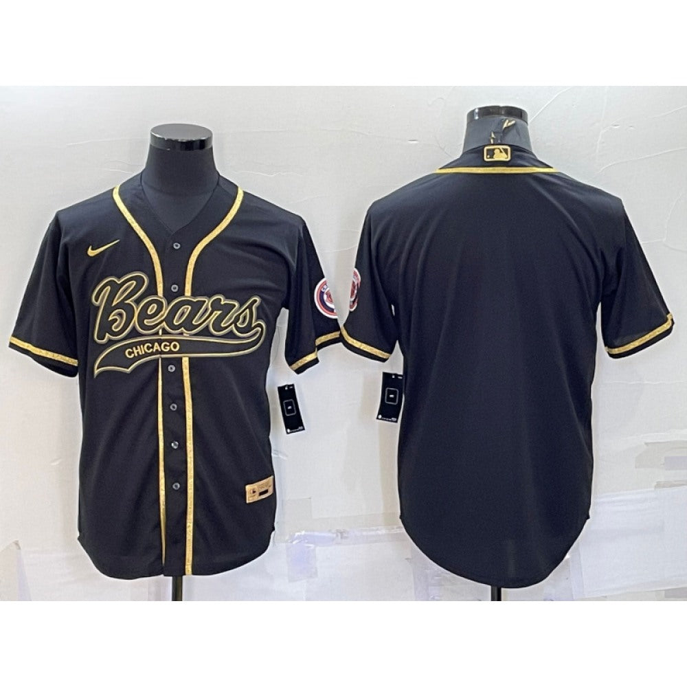 Men's Chicago Bears Blank Black Gold With Patch Cool Base Stitched Baseball Jersey 