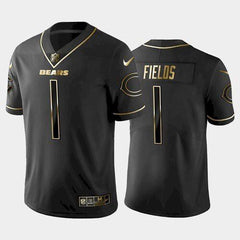 Men's Chicago Bears #1 Justin Fields Black golden edition Stitched Jersey 
