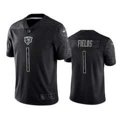 Men's Chicago Bears #1 Justin Fields Black Reflective Limited Stitched Football Jersey 