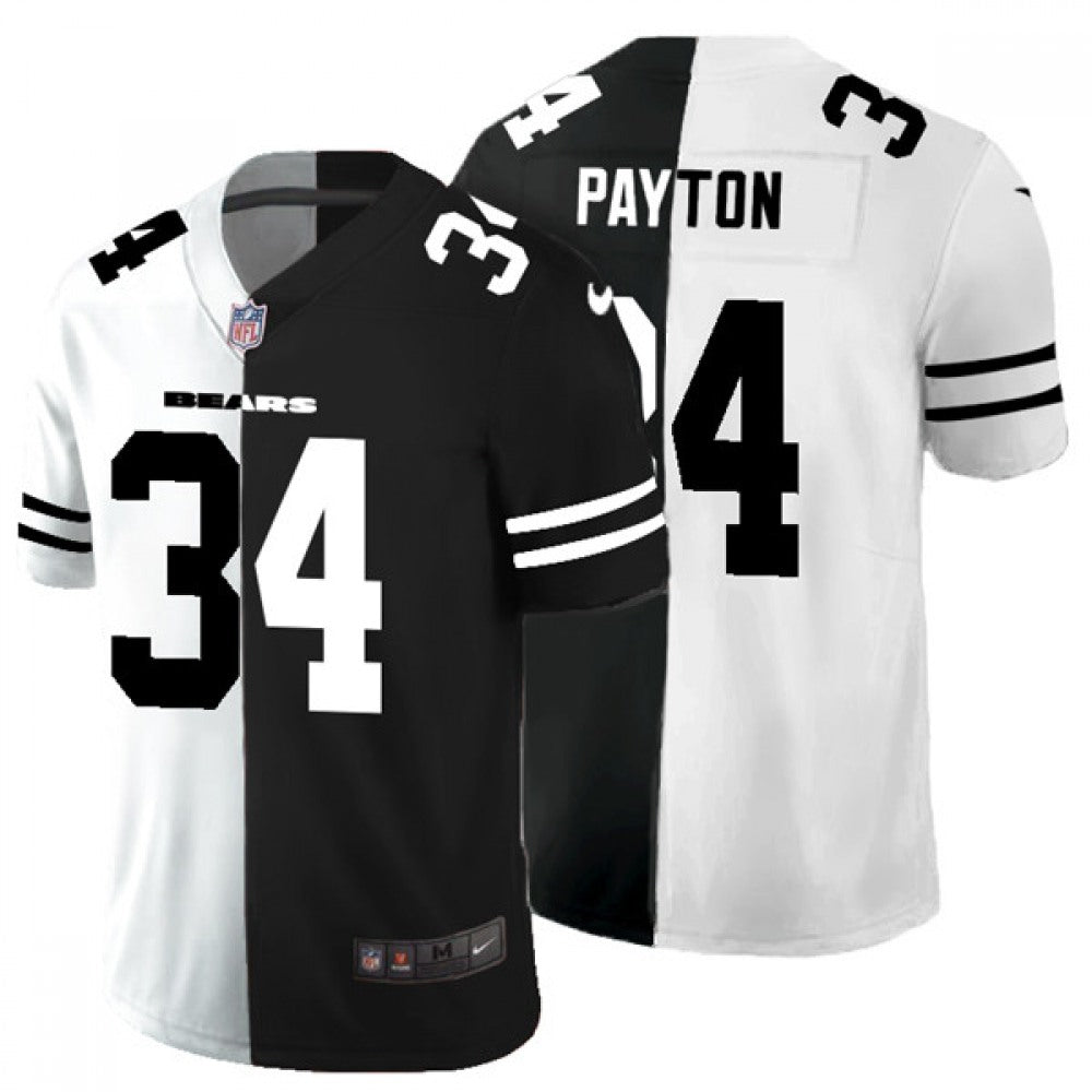 Men's Chicago Bears #34 Walter Payton Black & White Split Limited Stitched Jersey 