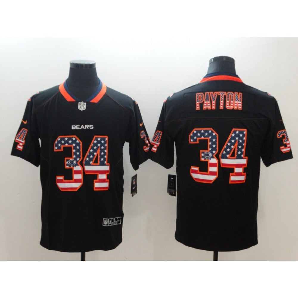 Men's Chicago Bears #34 Walter Payton Black 2018 USA Flag Fashion Fashion Color Rush NFL Limited Jersey 
