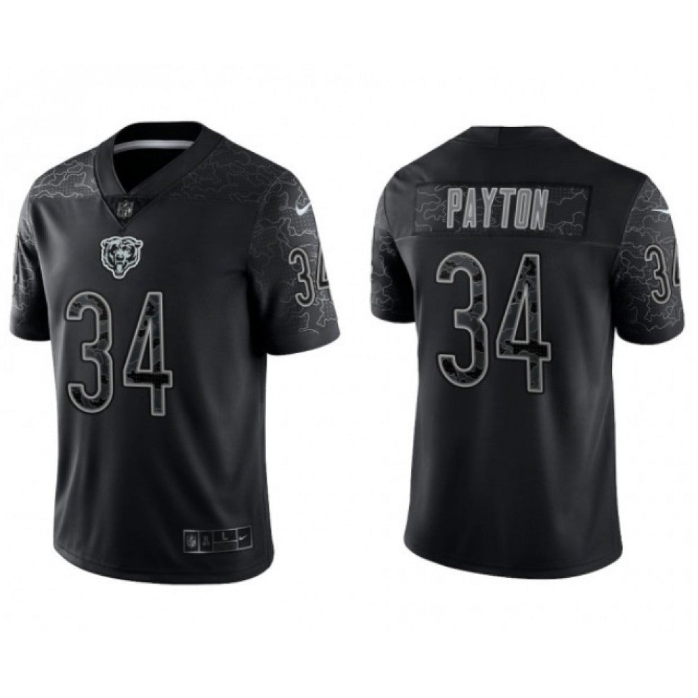 Men's Chicago Bears #34 Walter Payton Black Reflective Limited Stitched Football Jersey 