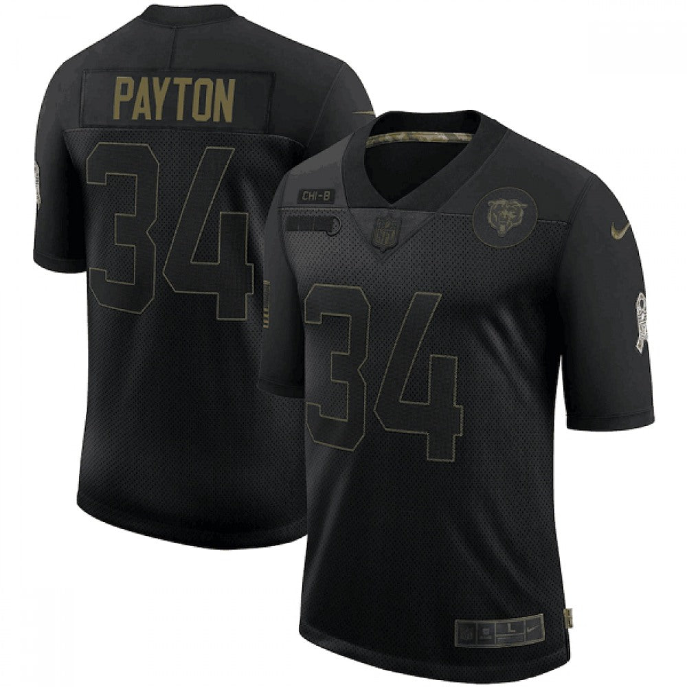 Men's Chicago Bears #34 Walter Payton 2020 Black Salute To Service Limited Stitched Jersey 