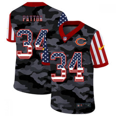 Men's Chicago Bears #34 Walter Payton 2020 Camo USA Flag Limited Stitched Jersey 