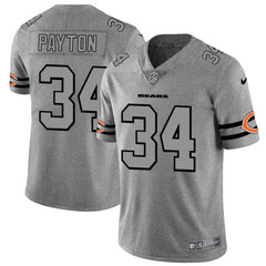 Men's Chicago Bears #34 Walter Payton 2019 Gray Gridiron Team Logo Limited Stitched NFL Jersey 