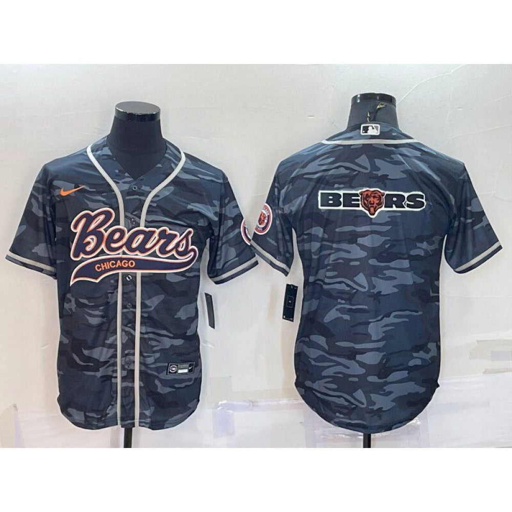 Men's Chicago Bears Grey Camo Team Big Logo With Patch Cool Base Stitched Baseball Jersey 