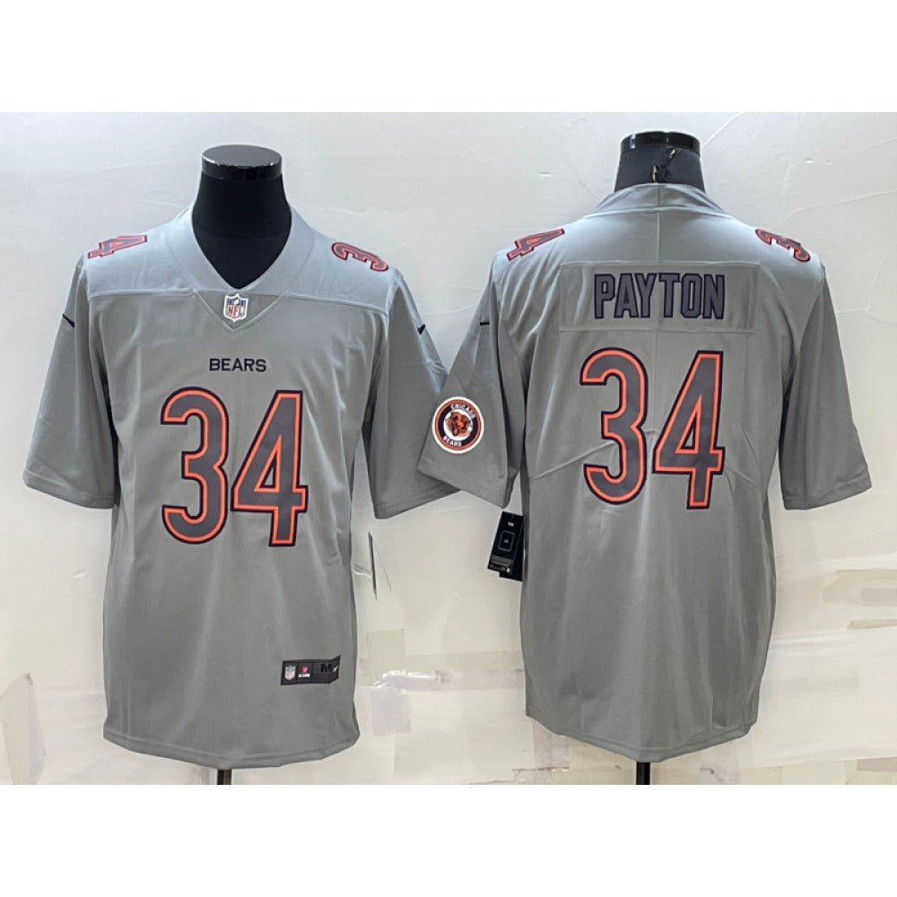 Men's Chicago Bears #34 Walter Payton Grey With Patch Atmosphere Fashion Stitched Jersey 