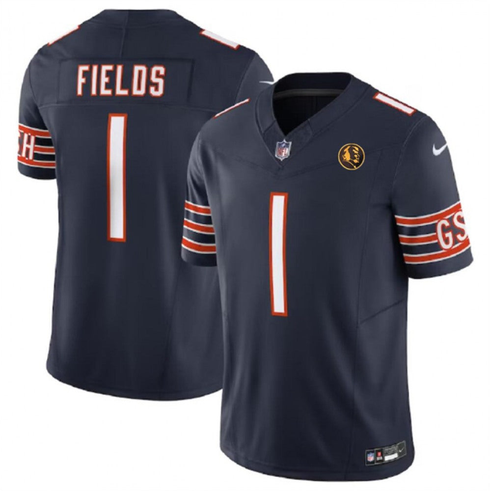 Men's Chicago Bears #1 Justin Fields Navy 2023 F.U.S.E. With John Madden Patch Vapor Limited Stitched Football Jersey 