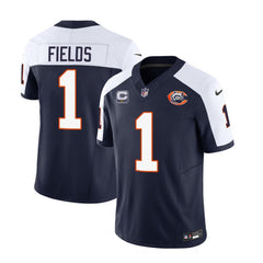 Men's Chicago Bears #1 Justin Fields Navy/White 2023 F.U.S.E. With 1-star C PatchThrowback Limited Stitched Football Jersey 