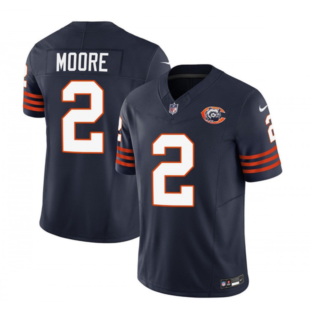 Men's Chicago Bears #2 DJ Moore Navy 2023 F.U.S.E. Throwback Limited Stitched Football Jersey 