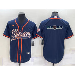 Men's Chicago Bears Navy Team Big Logo With Patch Cool Base Stitched Baseball Jersey 