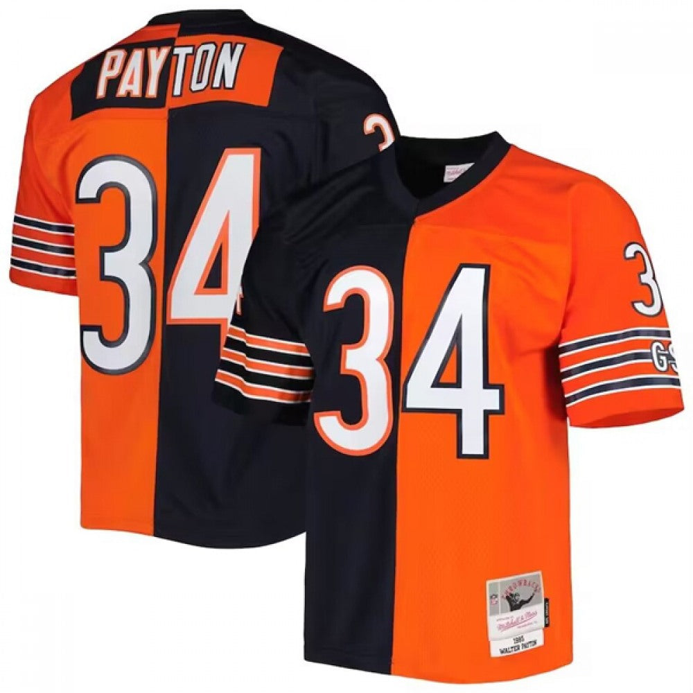 Men's Chicago Bears #34 Walter Payton Navy/Orange Split 1985 Mitchell & Ness Stitched Football Jersey 