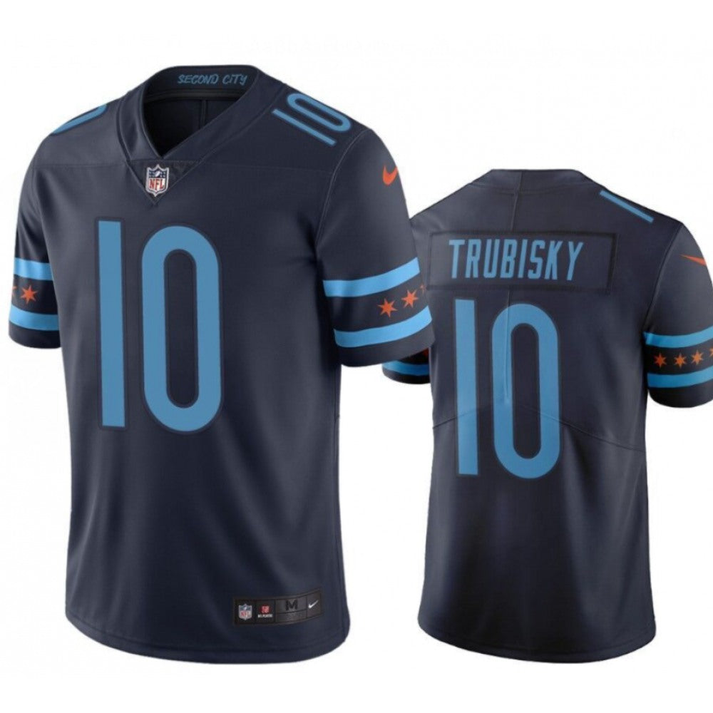 Men's Chicago Bears #10 Mitchell Trubisky Navy 2019 City Edition Limited Stitched NFL Jersey 