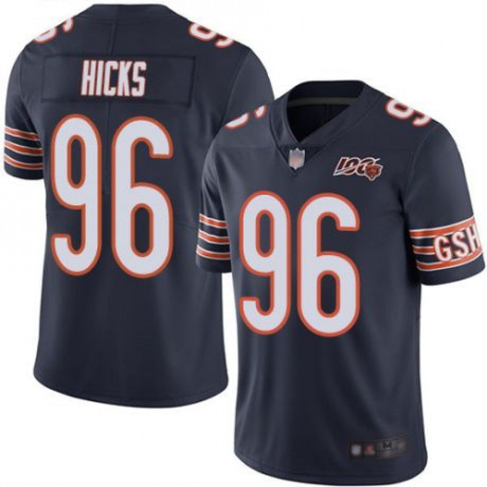 Men's Chicago Bears #96 Akiem Hicks Navy 2019 100th Season Limited Stitched NFL Jersey 