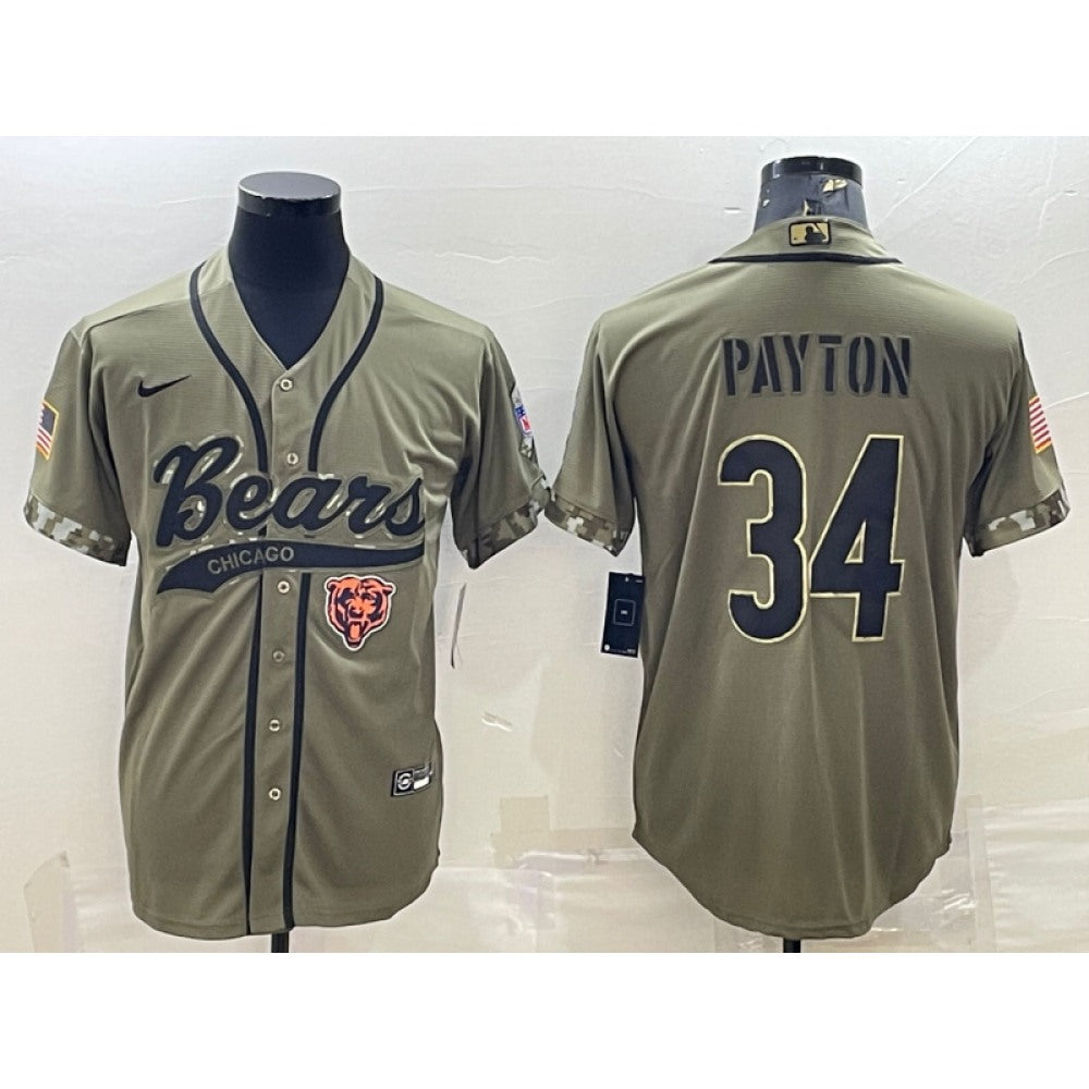 Men's Chicago Bears #34 Walter Payton Olive 2022 Salute To Service Cool Base Stitched Baseball Jersey 
