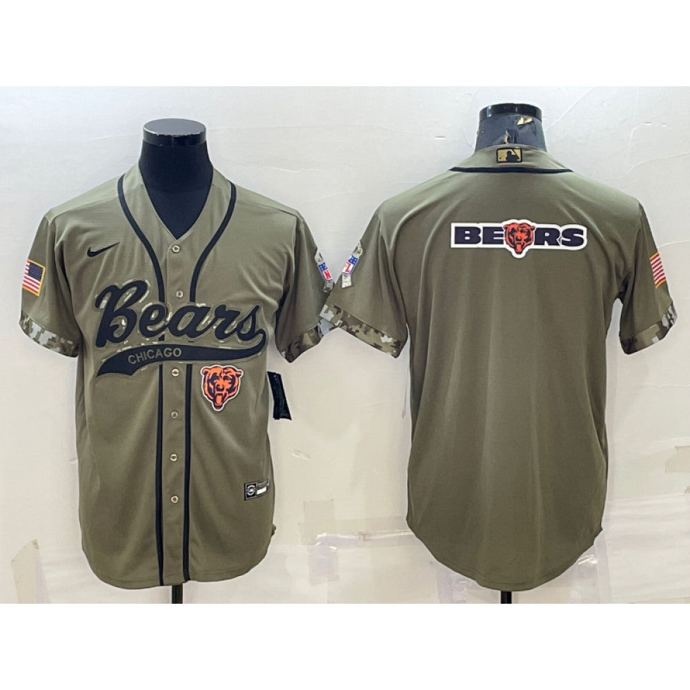 Men's Chicago Bears Olive 2022 Salute To Service Team Big Logo Cool Base Stitched Baseball Jersey 001 