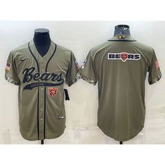 Men's Chicago Bears Olive 2022 Salute To Service Team Big Logo Cool Base Stitched Baseball Jersey 001 