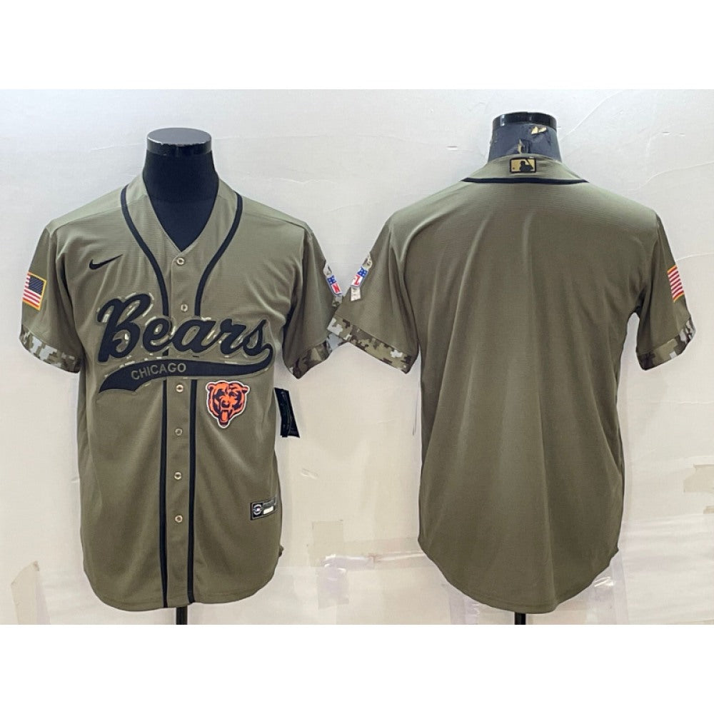 Men's Chicago Bears Blank Olive 2022 Salute To Service Cool Base Stitched Baseball Jersey 