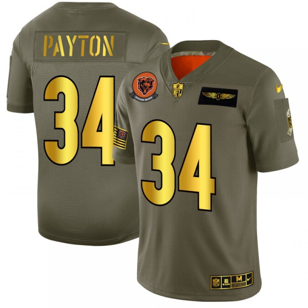 Men's Chicago Bears #34 Walter Payton 2019 Olive/Gold Salute To Service Limited Stitched NFL Jersey 