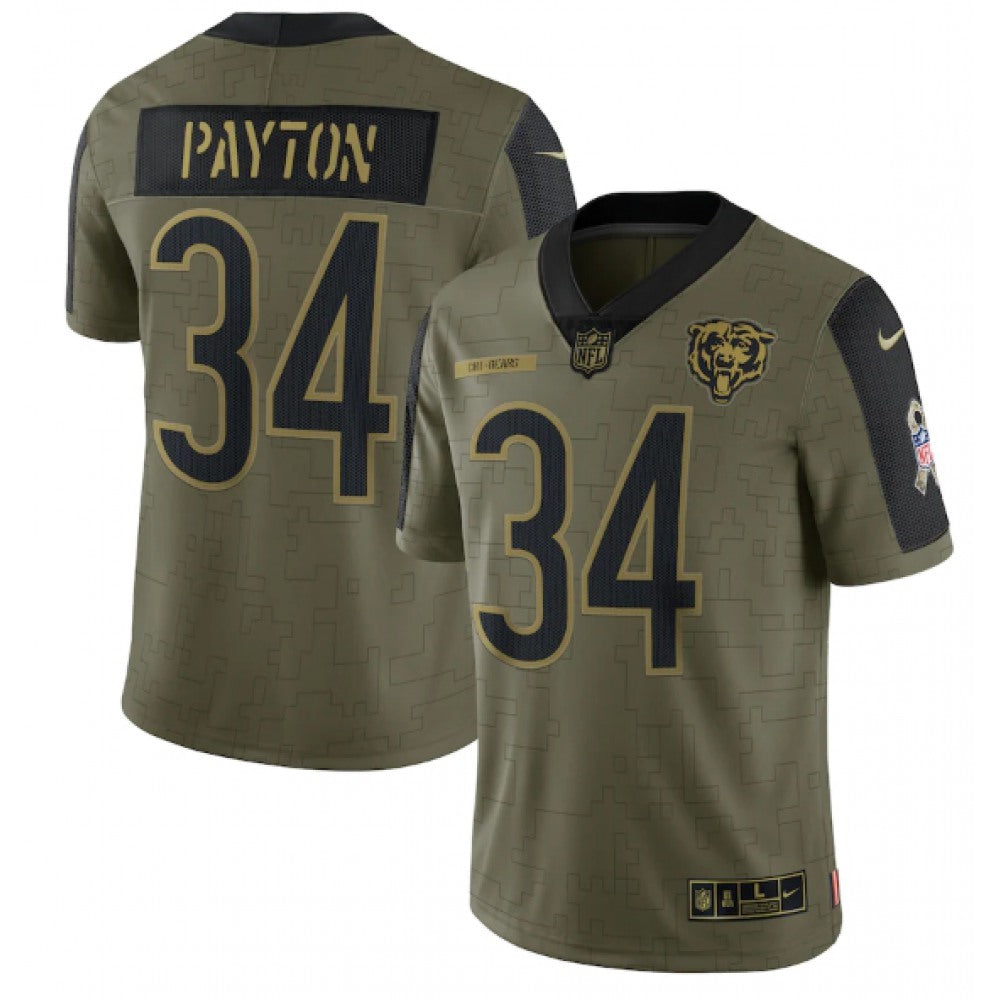 Men's Chicago Bears #34 Walter Payton 2021 Olive Salute To Service Limited Stitched Jersey 