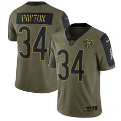 Men's Chicago Bears #34 Walter Payton 2021 Olive Salute To Service Limited Stitched Jersey 