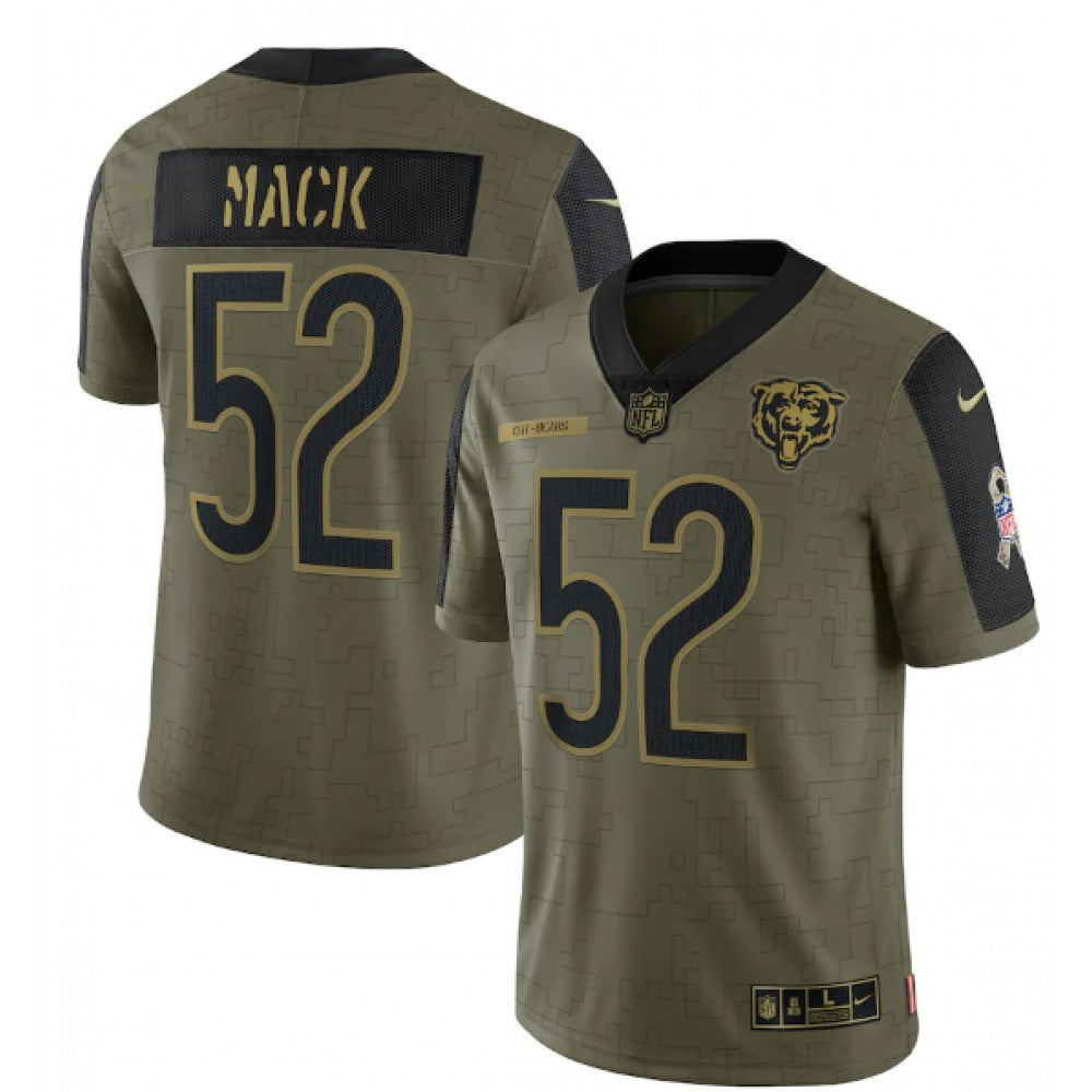 Men's Chicago Bears #52 Khalil Mack 2021 Olive Salute To Service Limited Stitched Jersey 