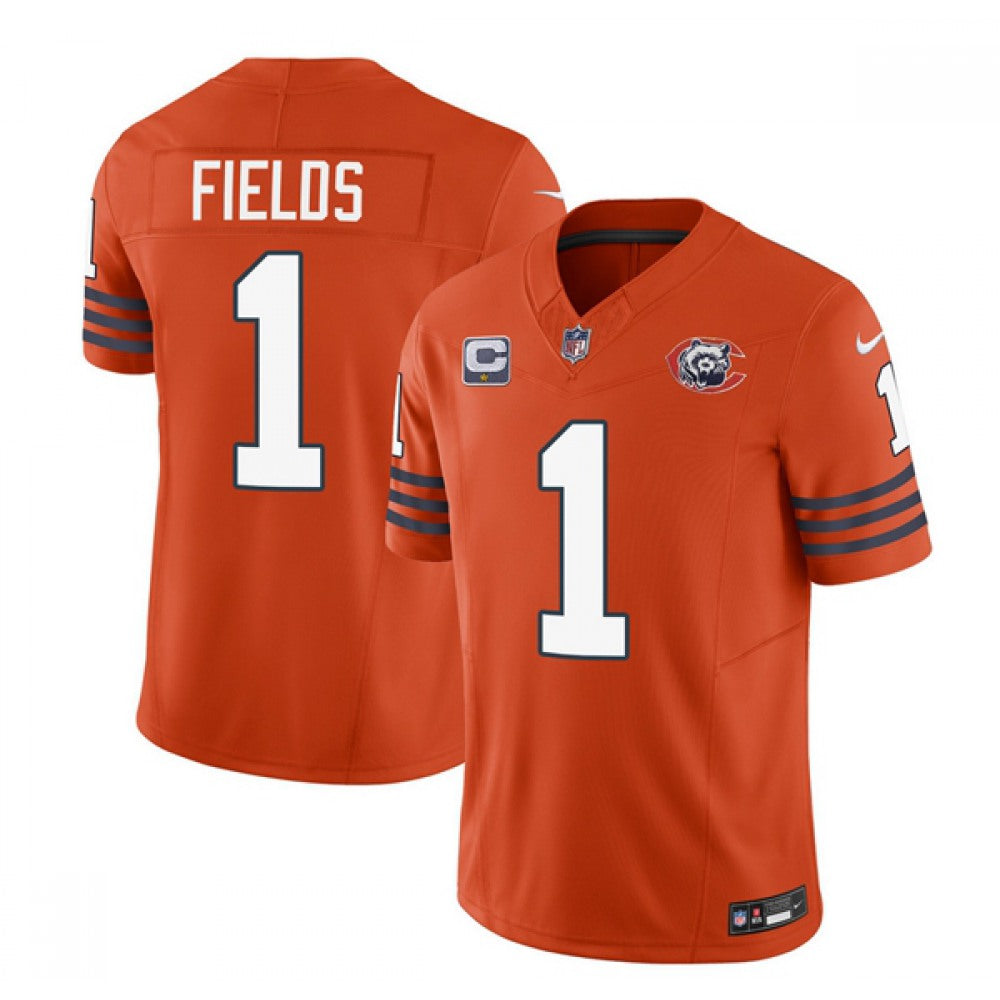 Men's Chicago Bears #1 Justin Fields Orange 2023 F.U.S.E. With 1-star C Patch Throwback Limited Stitched Football Jersey 