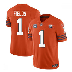 Men's Chicago Bears #1 Justin Fields Orange 2023 F.U.S.E. With 1-star C Patch Throwback Limited Stitched Football Jersey 