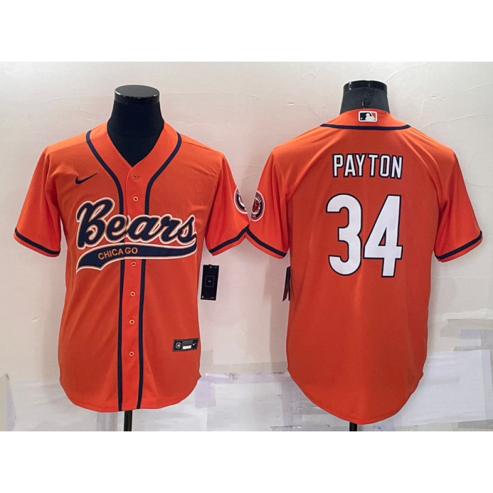 Men's Chicago Bears #34 Walter Payton Orange Cool Base Stitched Baseball Jersey 