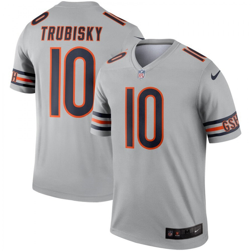 Men's Chicago Bears #10 Mitchell Trubisky Silver Inverted Legend Stitched NFL Jersey 