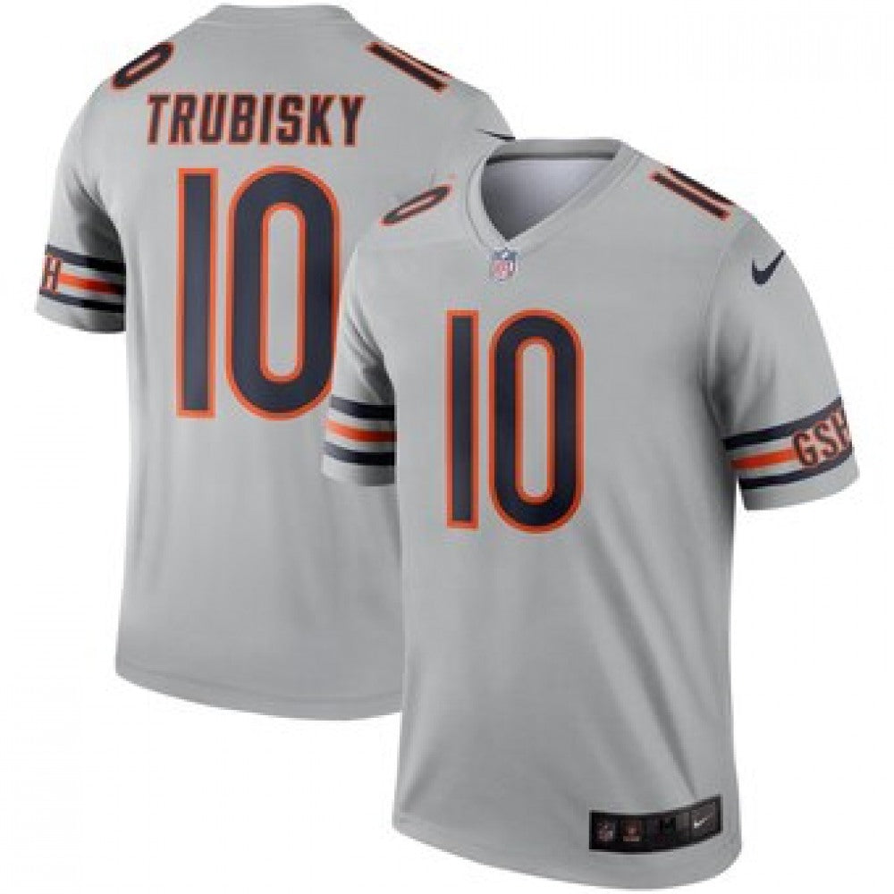 Men's Chicago Bears #10 Mitchell Trubisky Silver Inverted Legend Jersey 