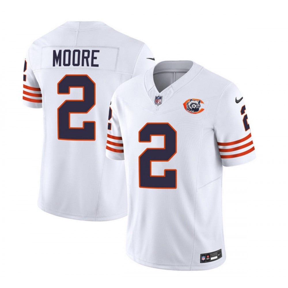 Men's Chicago Bears #2 DJ Moore White 2023 F.U.S.E. Throwback Limited Stitched Football Jersey 