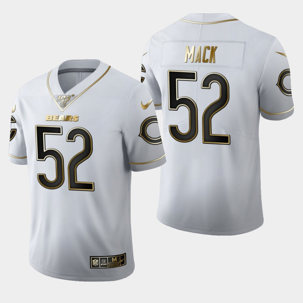Men's Chicago Bears #52 Khalil Mack White 2019 100th Season Golden Edition Limited Stitched NFL Jersey 