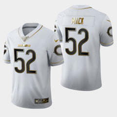 Men's Chicago Bears #52 Khalil Mack White 2019 100th Season Golden Edition Limited Stitched NFL Jersey 