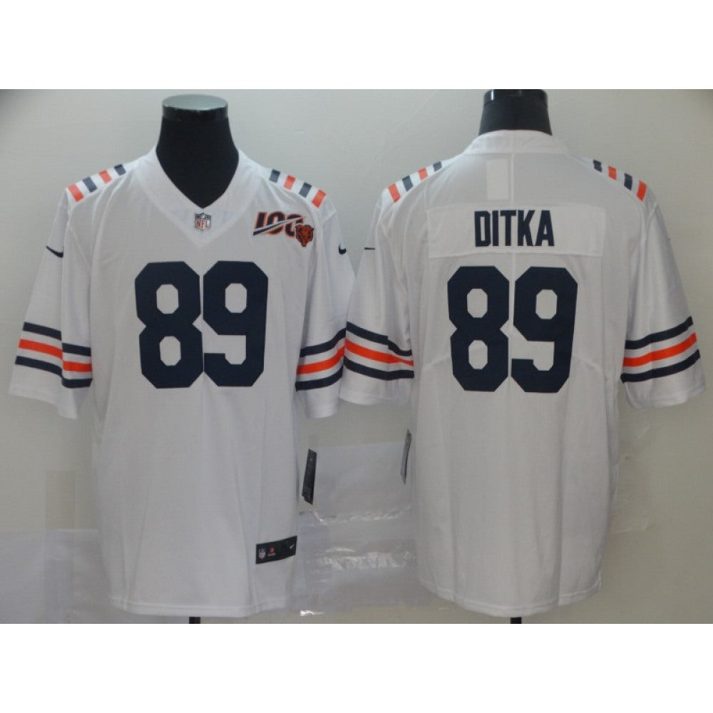 Men's Chicago Bears #89 Mike Ditka White 2019 100th Season Limited Stitched NFL Jersey 